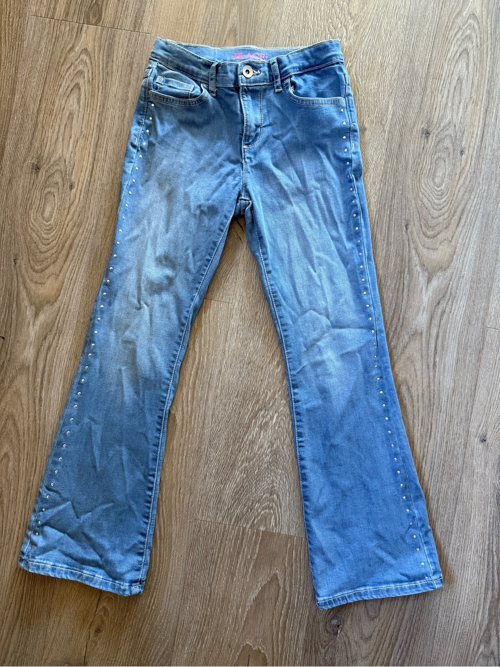 Light Blue Flare Jeans with Side Stud Detail